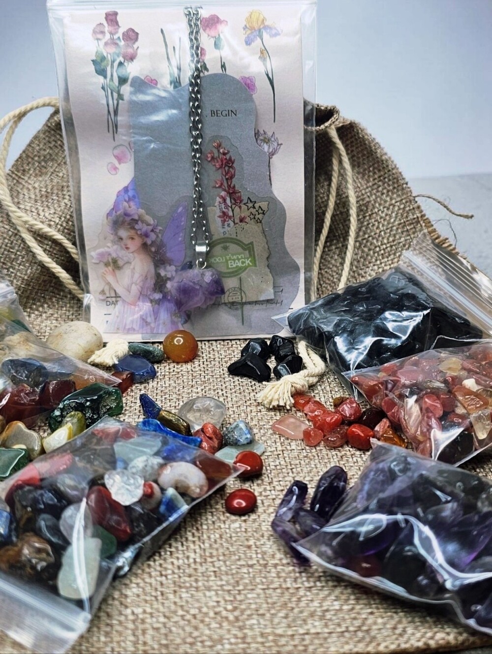 Assorted Tumbled Gemstone Mix - Purple, Red, Green & More